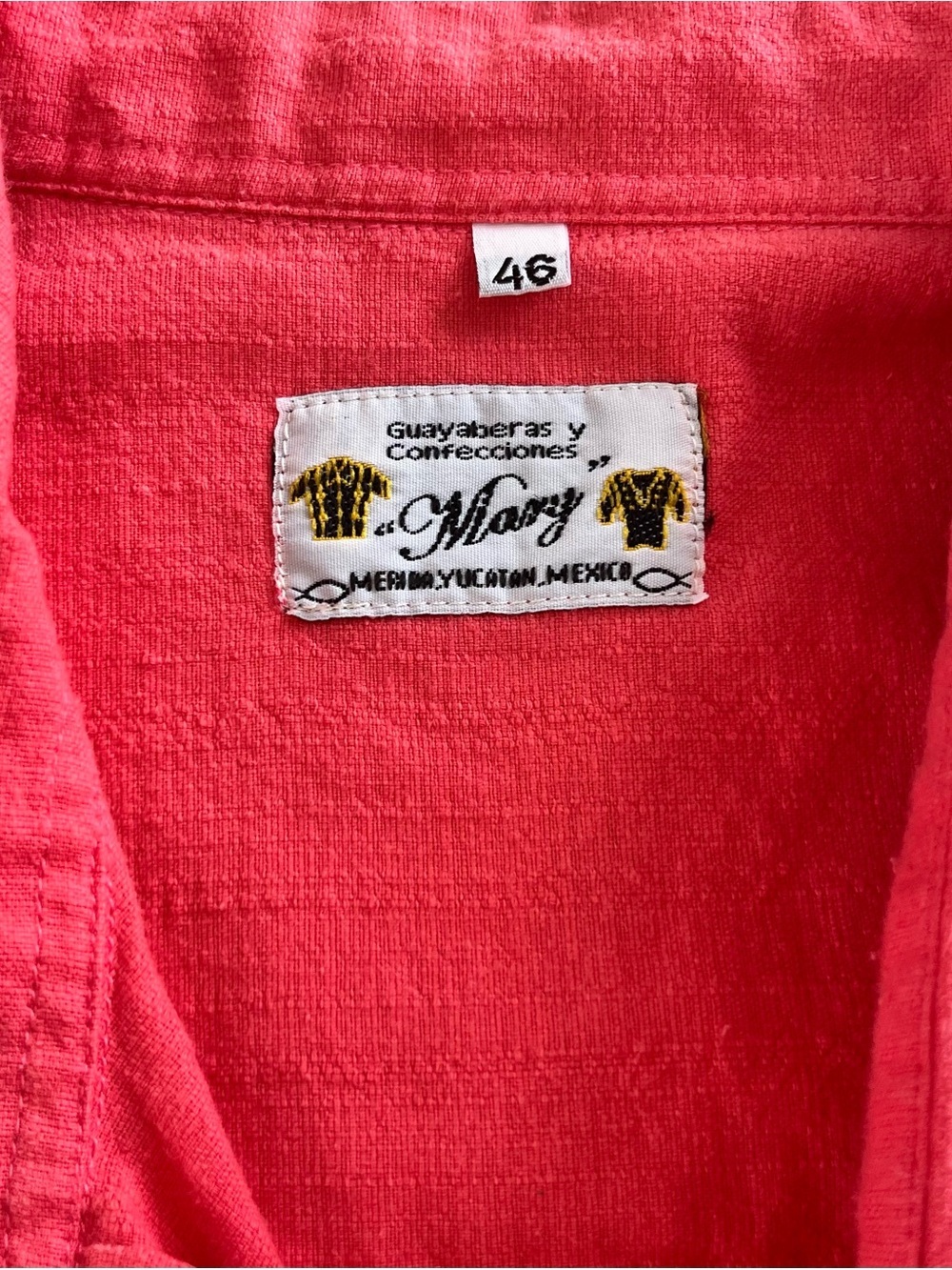 Guayabera Meridia Mexico Coral Cotton Shirt Men’s 46 Mary Brand Vintage - Picture 3 of 7